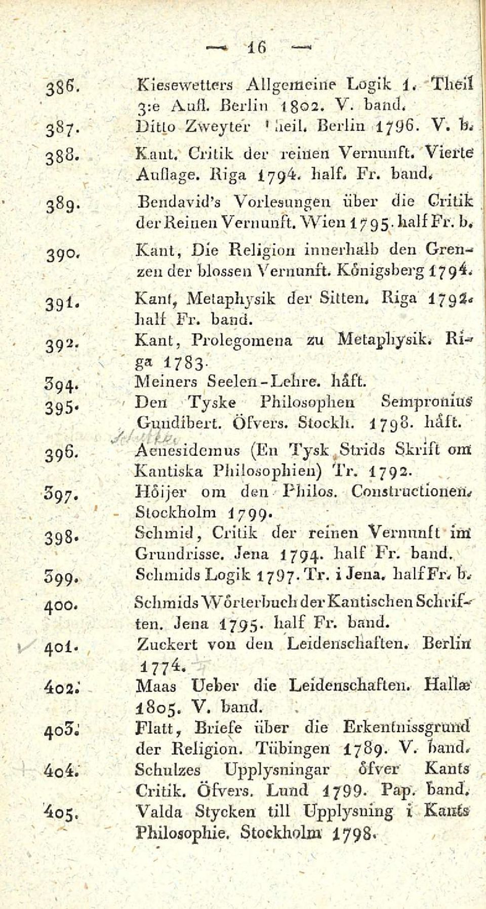 I792. Hoijer ora den Phiios. Coustructionen. Stockholm 179 9. Schmid, Crilik der reinen Vernunft im Grundrisse, Jena 1794. half Fr. band. Schmids Logik 1797. Tr. i Jena. halffr. b. Schmids Worterbucb derkantischen SchriK ten.