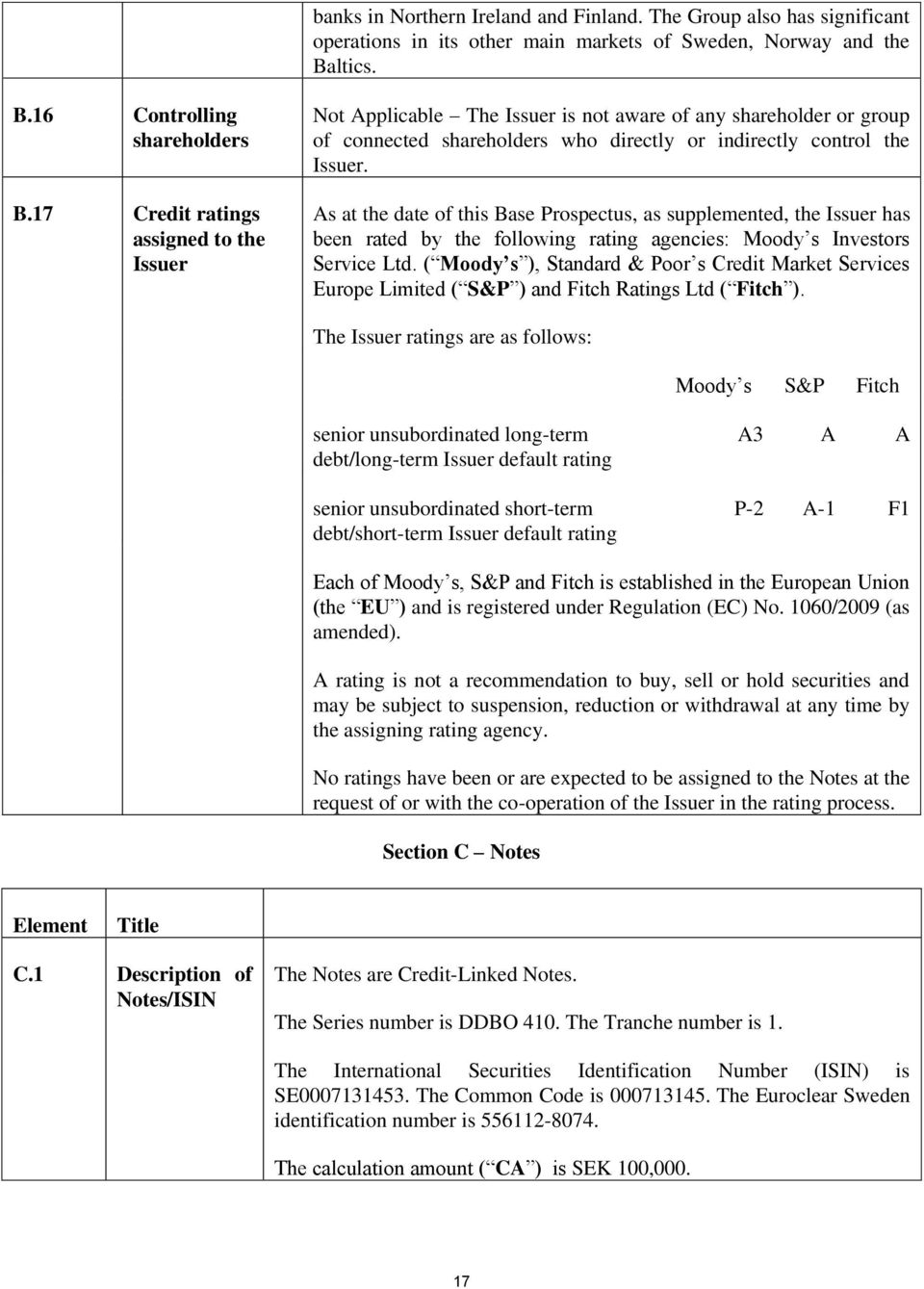 As at the date of this Base Prospectus, as supplemented, the Issuer has been rated by the following rating agencies: Moody s Investors Service Ltd.