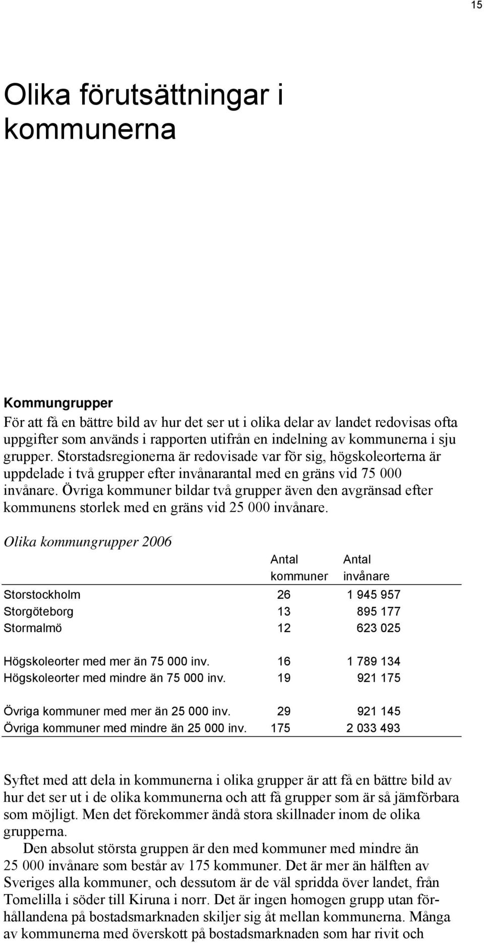 Övriga kommuner bildar två grupper även den avgränsad efter kommunens storlek med en gräns vid 25 000 invånare.