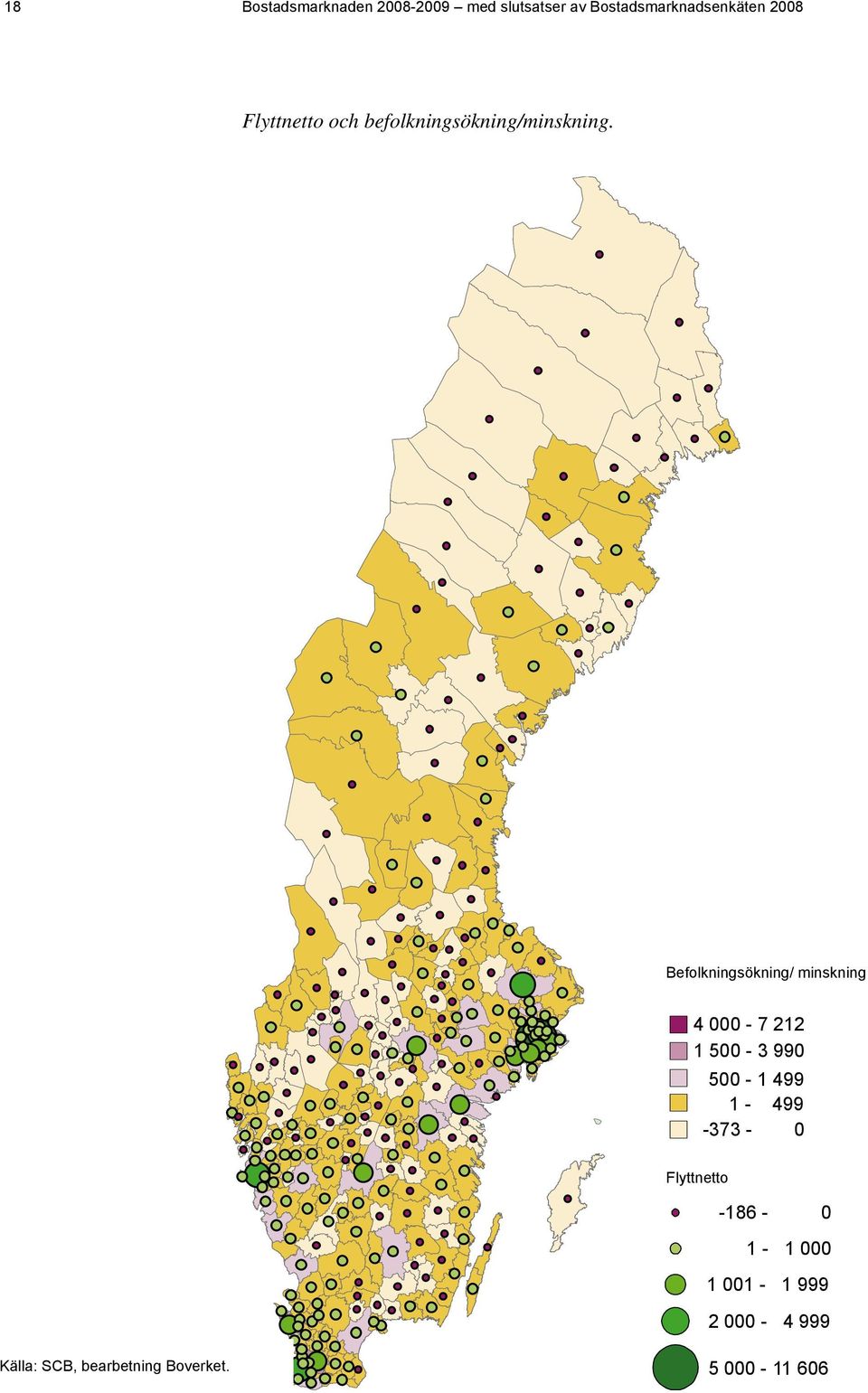 Befolkningsökning/ minskning 4 000-7 212 1 500-3 990 500-1 499 1-499