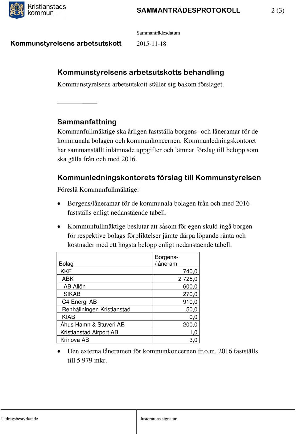 Kommunledningskontoret har sammanställt inlämnade uppgifter och lämnar förslag till belopp som ska gälla från och med 2016.