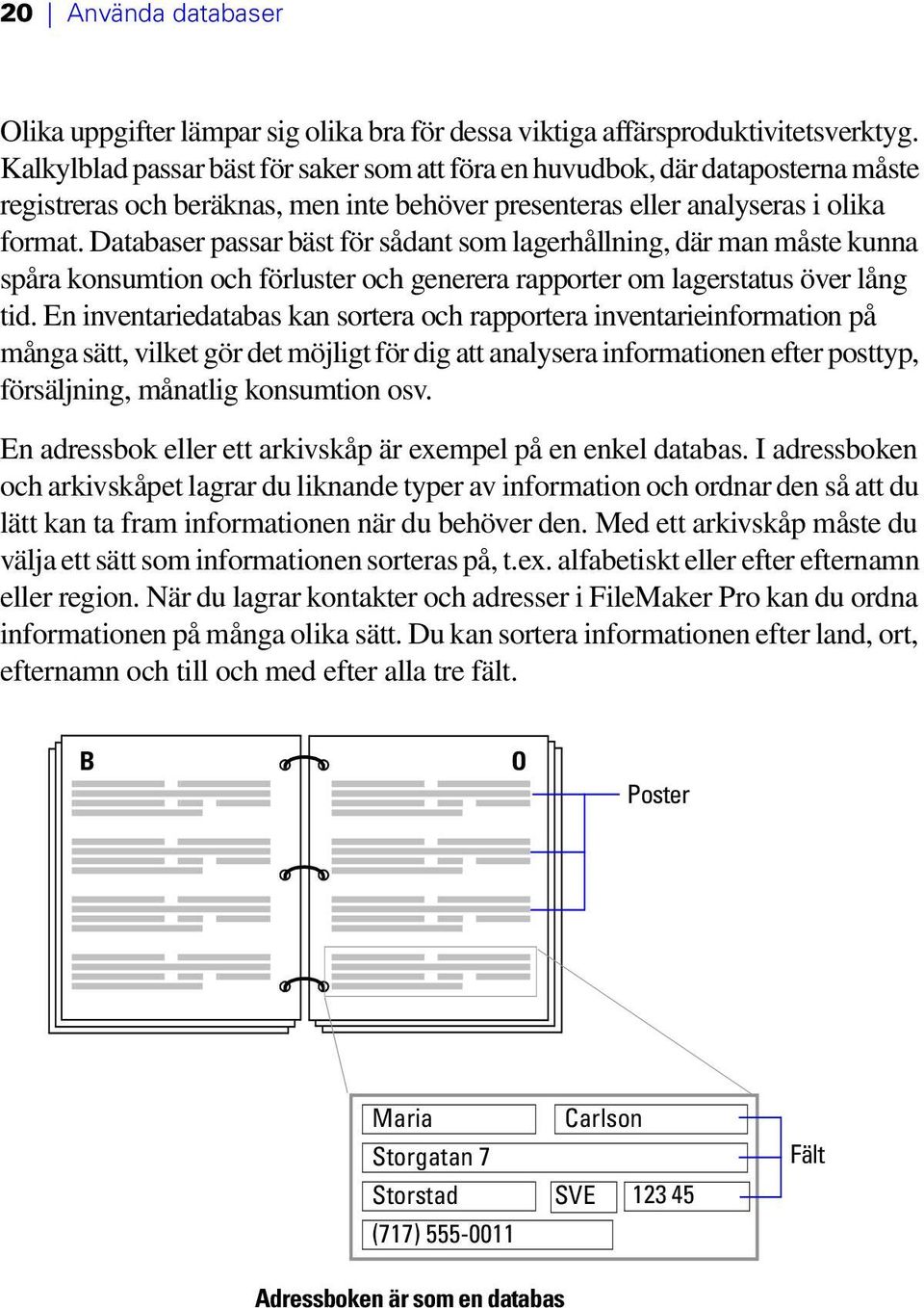 Databaser passar bäst för sådant som lagerhållning, där man måste kunna spåra konsumtion och förluster och generera rapporter om lagerstatus över lång tid.