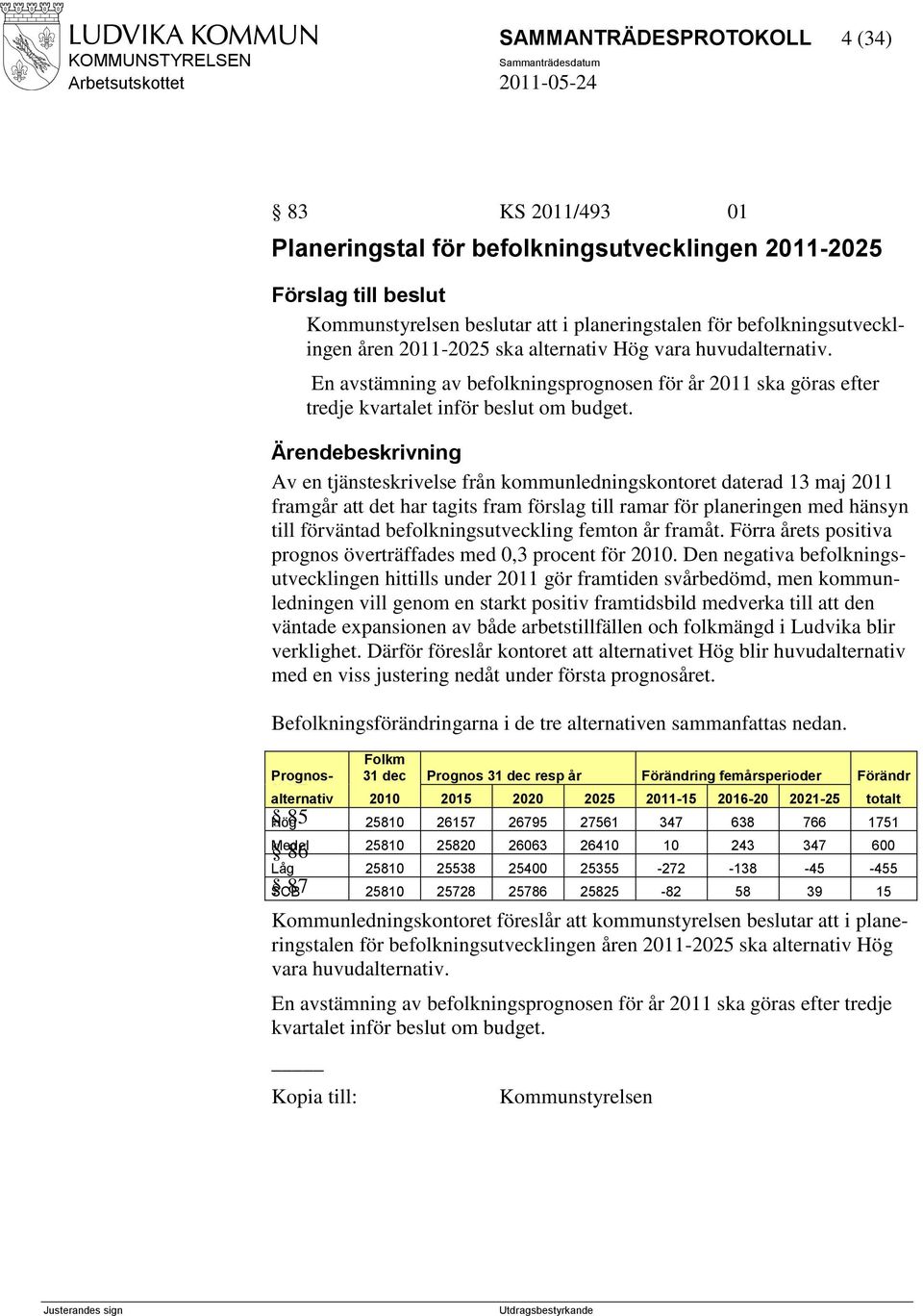 Av en tjänsteskrivelse från kommunledningskontoret daterad 13 maj 2011 framgår att det har tagits fram förslag till ramar för planeringen med hänsyn till förväntad befolkningsutveckling femton år