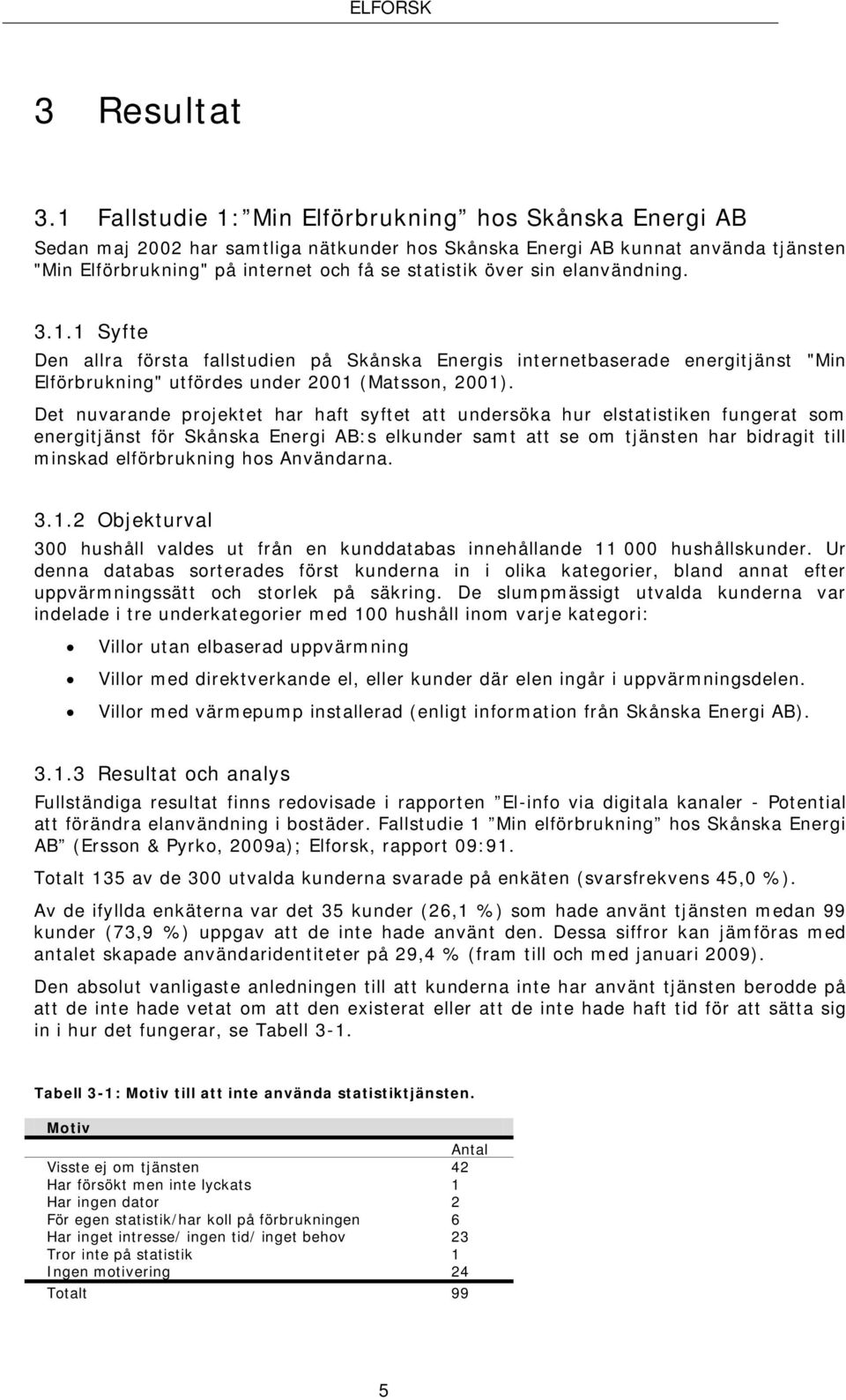 sin elanvändning. 3.1.1 Syfte Den allra första fallstudien på Skånska Energis internetbaserade energitjänst "Min Elförbrukning" utfördes under 2001 (Matsson, 2001).