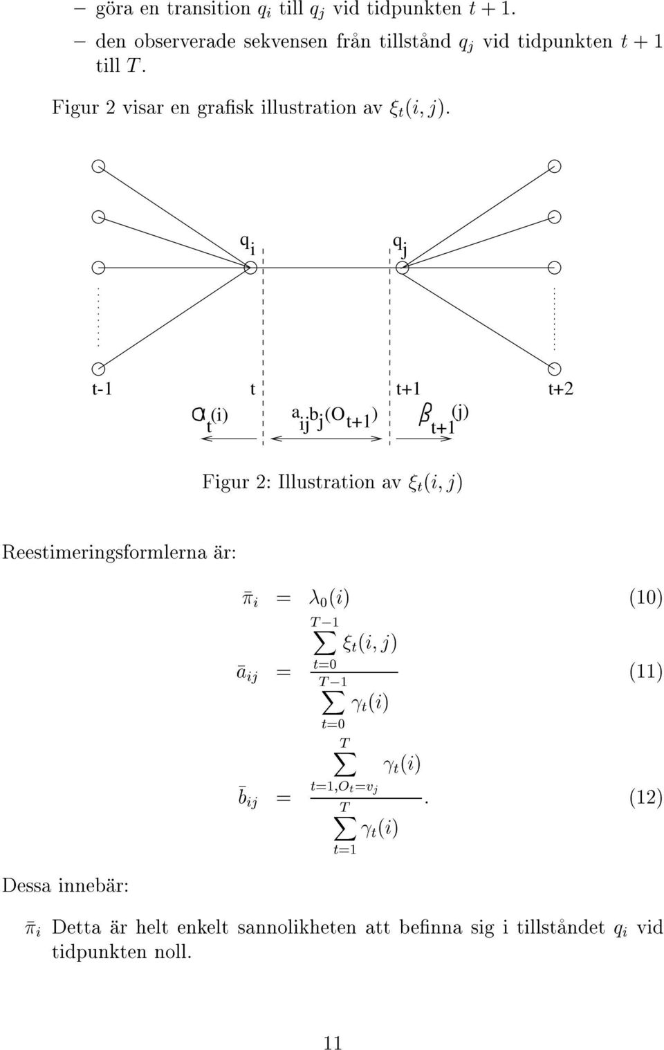 q i q j t-1 t t+1 t+ (i) a b(o t t+1 (j) ij j t+1 ) Figur : Illustration av ç t i; j Reestimeringsformlerna íar: Dessa