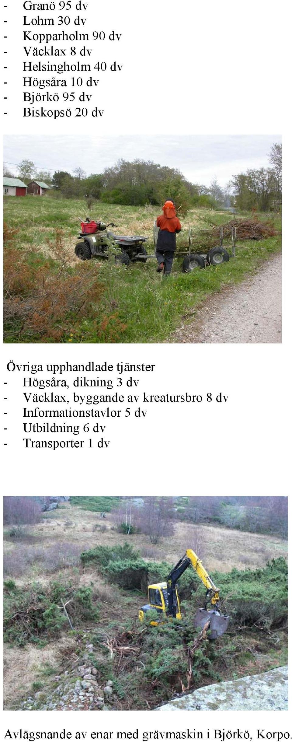 Högsåra, dikning 3 dv - Väcklax, byggande av kreatursbro 8 dv - Informationstavlor