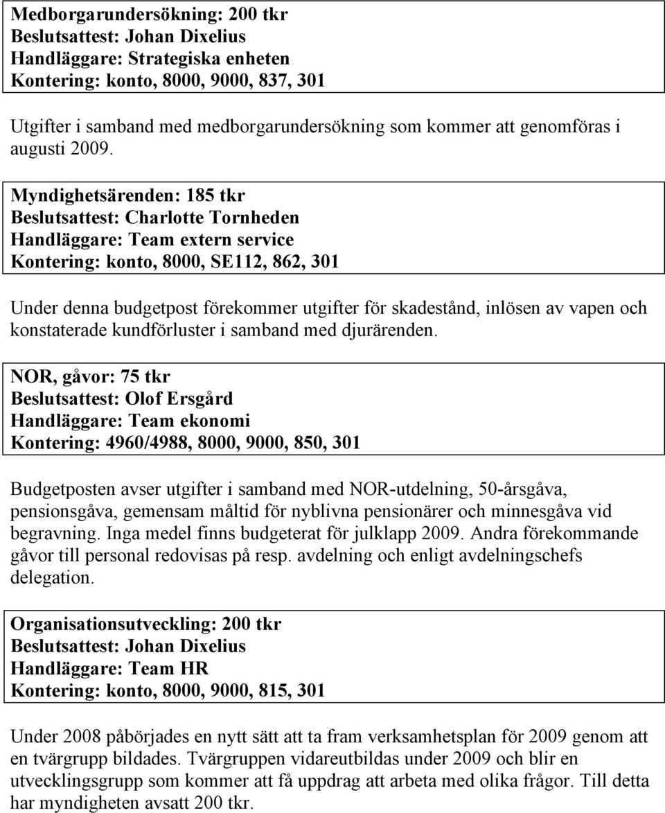 inlösen av vapen och konstaterade kundförluster i samband med djurärenden.