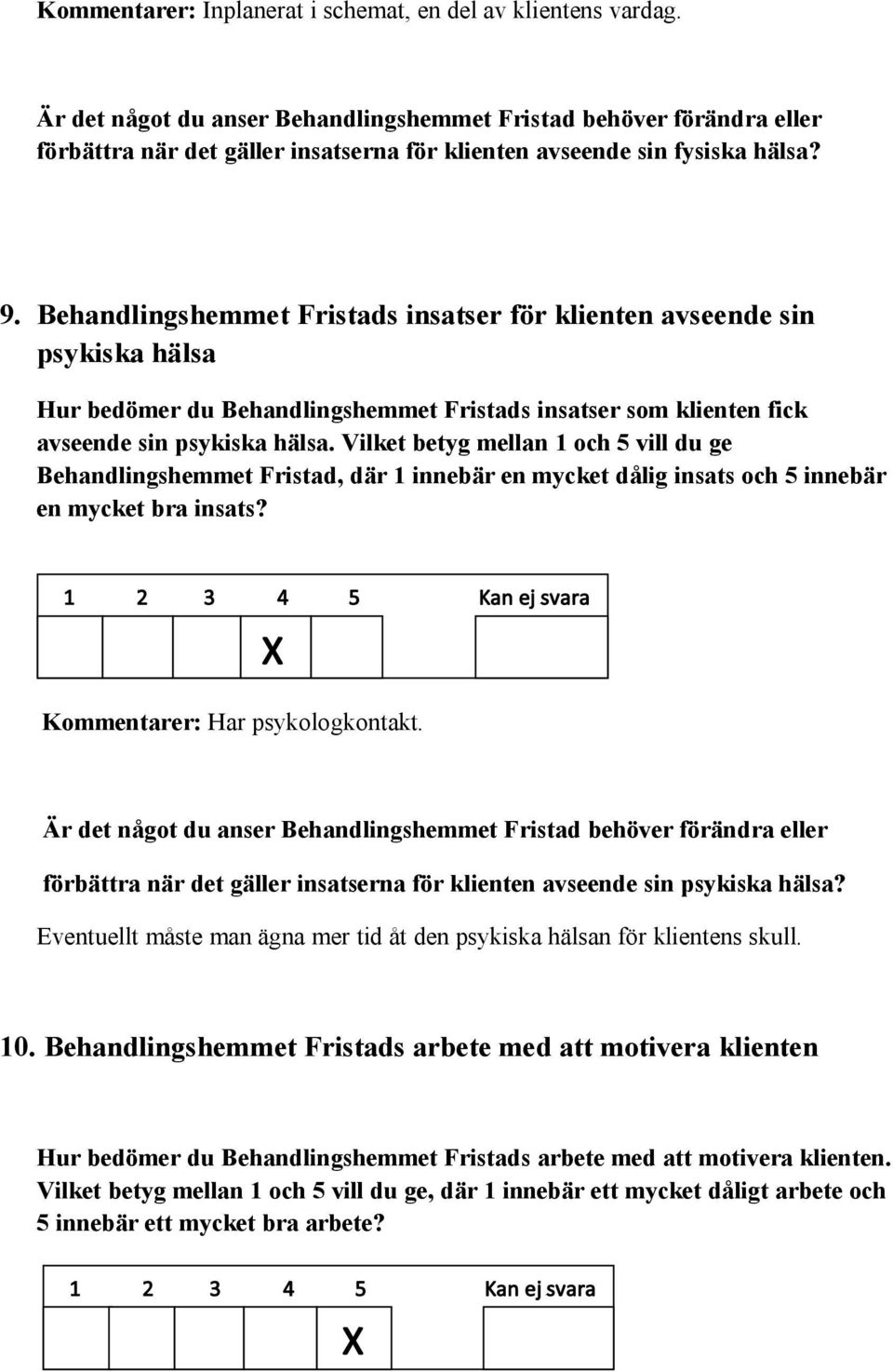 Vilket betyg mellan 1 och 5 vill du ge Behandlingshemmet Fristad, där 1 innebär en mycket dålig insats och 5 innebär en mycket bra insats? Har psykologkontakt.