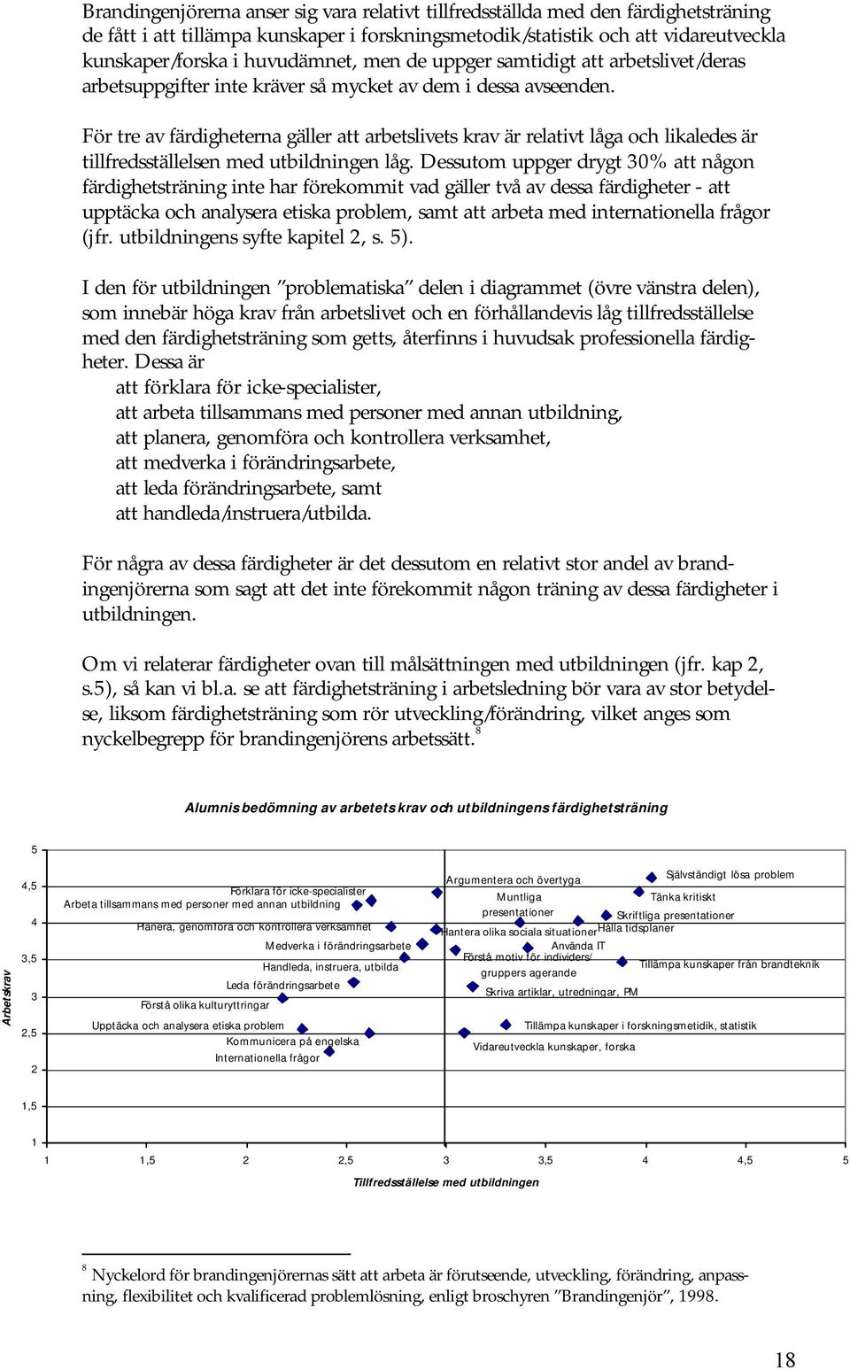 För tre av färdigheterna gäller att arbetslivets krav är relativt låga och likaledes är tillfredsställelsen med utbildningen låg.