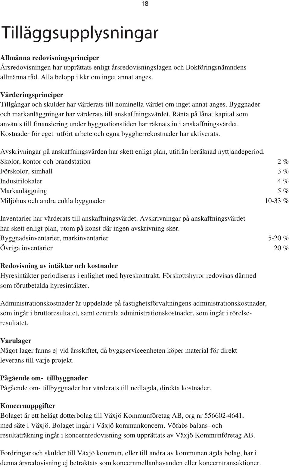 Ränta på lånat kapital som använts till finansiering under byggnationstiden har räknats in i anskaffningsvärdet. Kostnader för eget utfört arbete och egna byggherrekostnader har aktiverats.