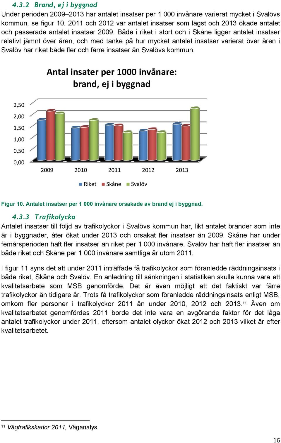 Både i riket i stort och i Skåne ligger antalet insatser relativt jämnt över åren, och med tanke på hur mycket antalet insatser varierat över åren i Svalöv har riket både fler och färre insatser än