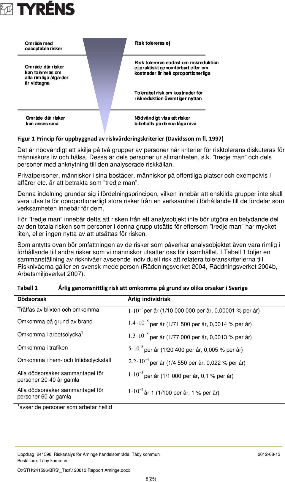 uppbyggnad av riskvärderingskriterier (Davidsson m fl, 1997) Det är nödvändigt att skilja på två grupper av personer när kriterier för risktolerans diskuteras för människors liv och hälsa.