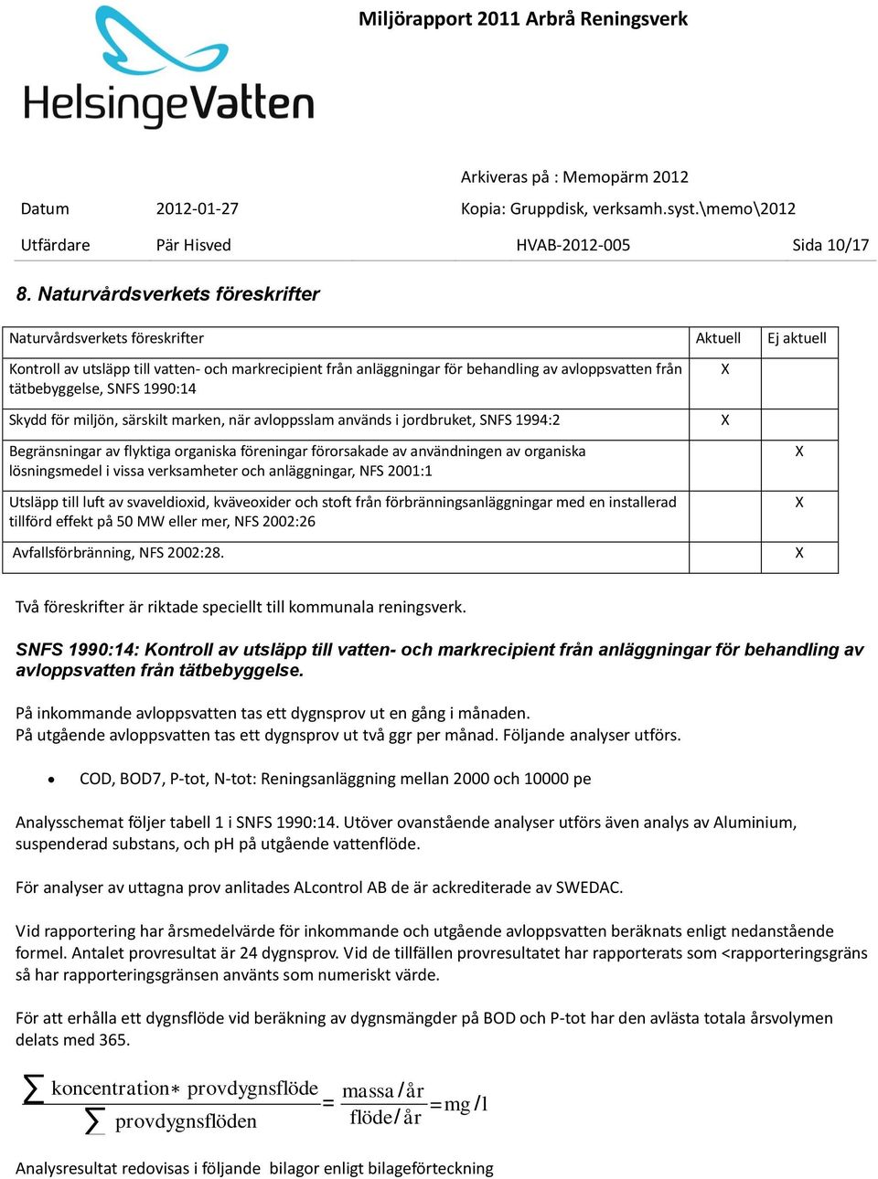 tätbebyggelse, SNFS 1990:14 Skydd för miljön, särskilt marken, när avloppsslam används i jordbruket, SNFS 1994:2 Begränsningar av flyktiga organiska föreningar förorsakade av användningen av