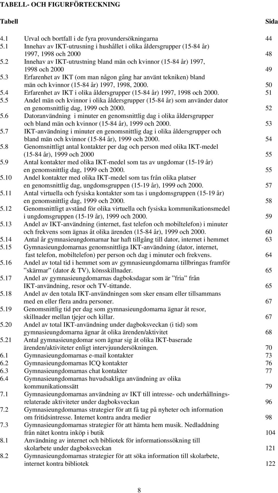 50 5.4 Erfarenhet av IKT i olika åldersgrupper (15-84 år) 1997, 1998 och 2000. 51 5.5 Andel män och kvinnor i olika åldersgrupper (15-84 år) som använder dator en genomsnittlig dag, 1999 och 2000.