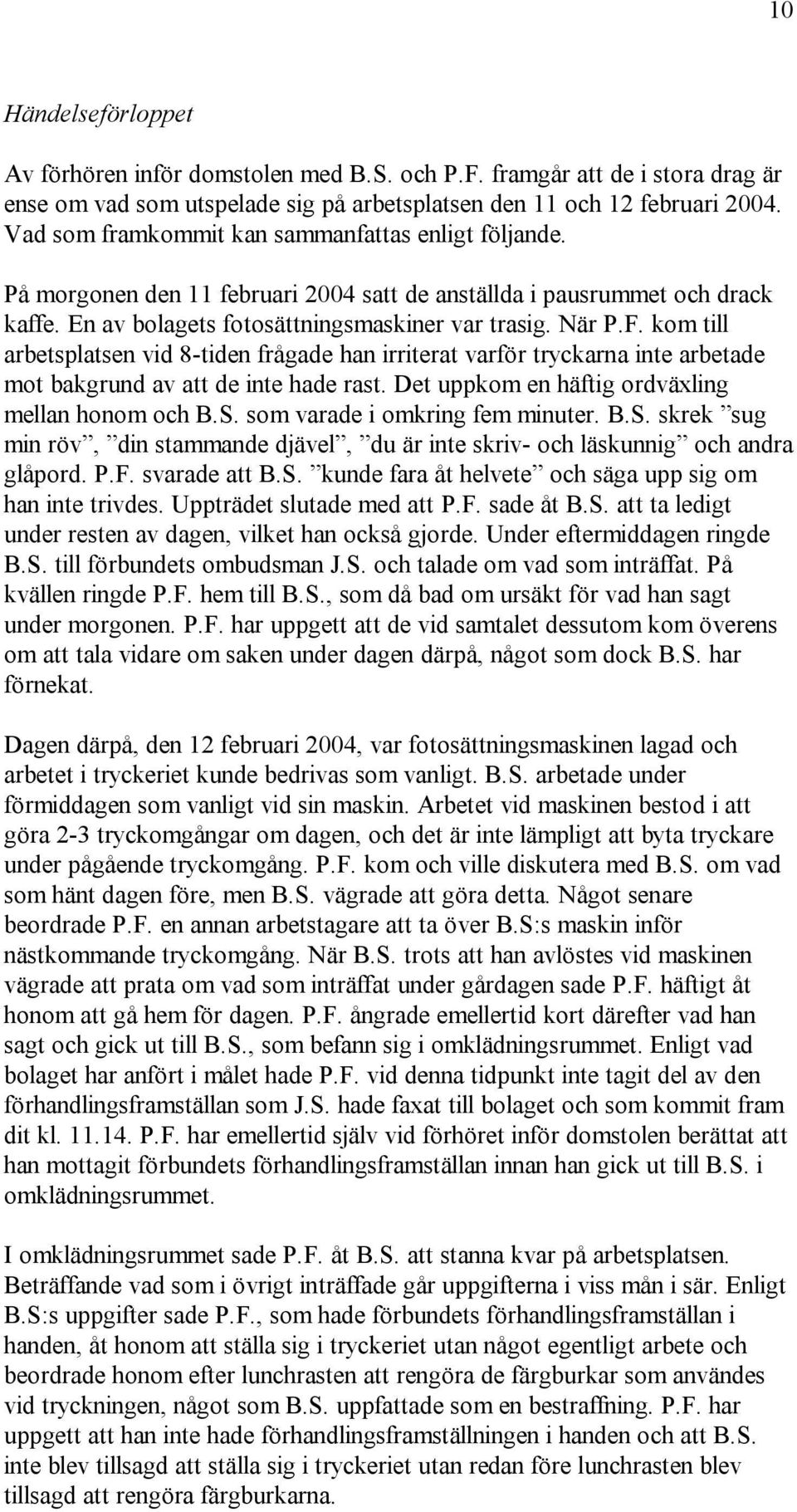 kom till arbetsplatsen vid 8-tiden frågade han irriterat varför tryckarna inte arbetade mot bakgrund av att de inte hade rast. Det uppkom en häftig ordväxling mellan honom och B.S.