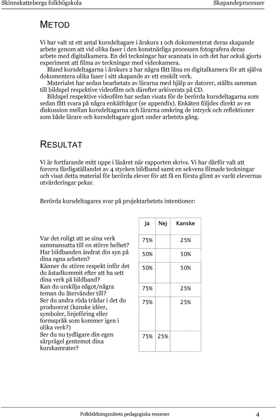 Bland kursdeltagarna i årskurs 2 har några fått låna en digitalkamera för att själva dokumentera olika faser i sitt skapande av ett enskilt verk.