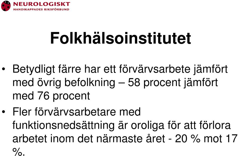 procent Fler förvärvsarbetare med funktionsnedsättning är