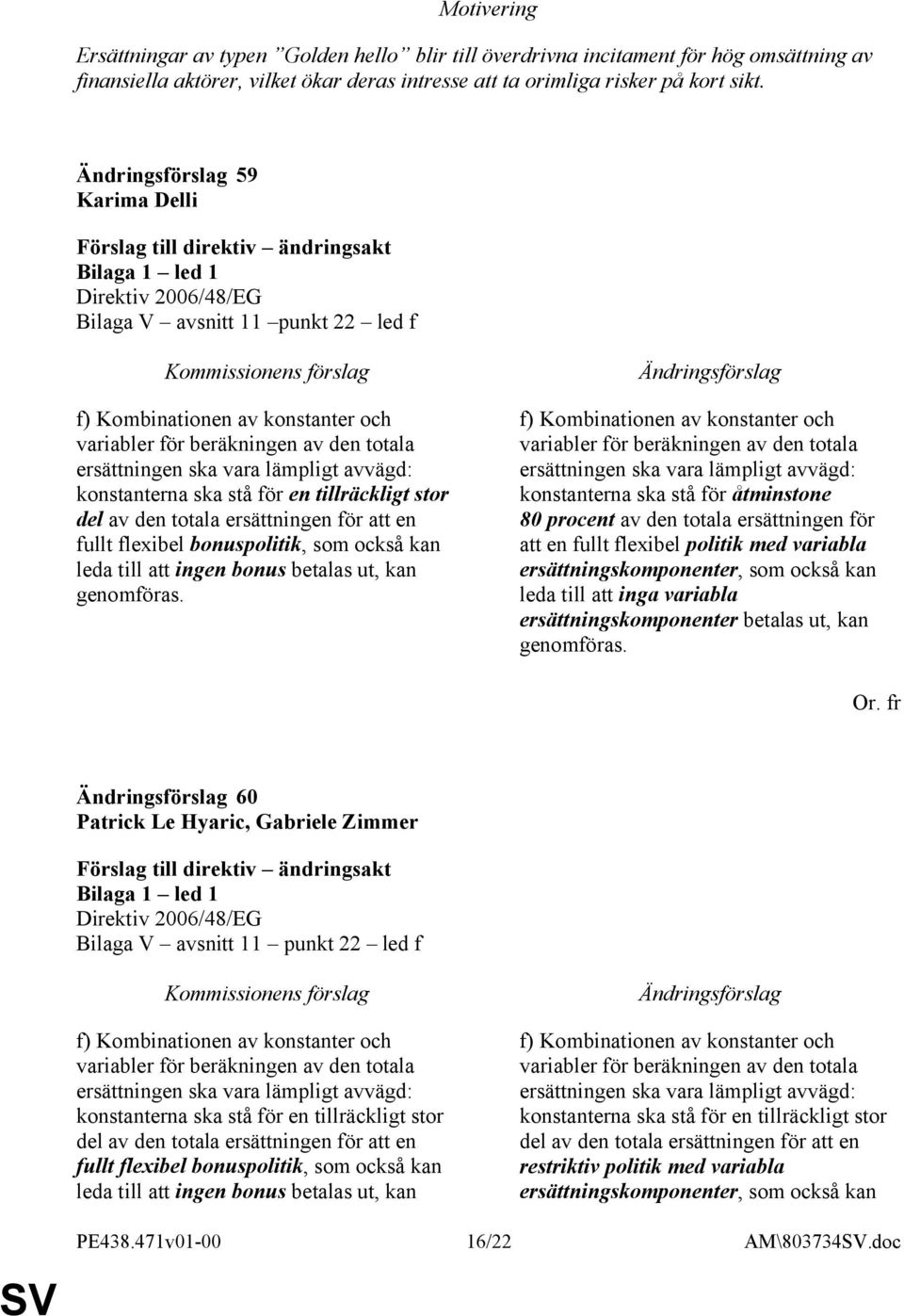 del av den totala ersättningen för att en fullt flexibel bonuspolitik, som också kan leda till att ingen bonus betalas ut, kan genomföras.