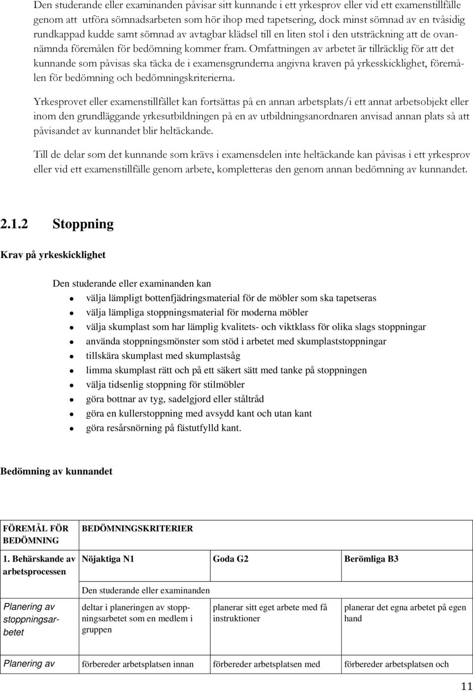 Omfattningen av arbetet är tillräcklig för att det kunnande som påvisas ska täcka de i examensgrunderna angivna kraven på yrkesskicklighet, föremålen för bedömning och bedömningskriterierna.