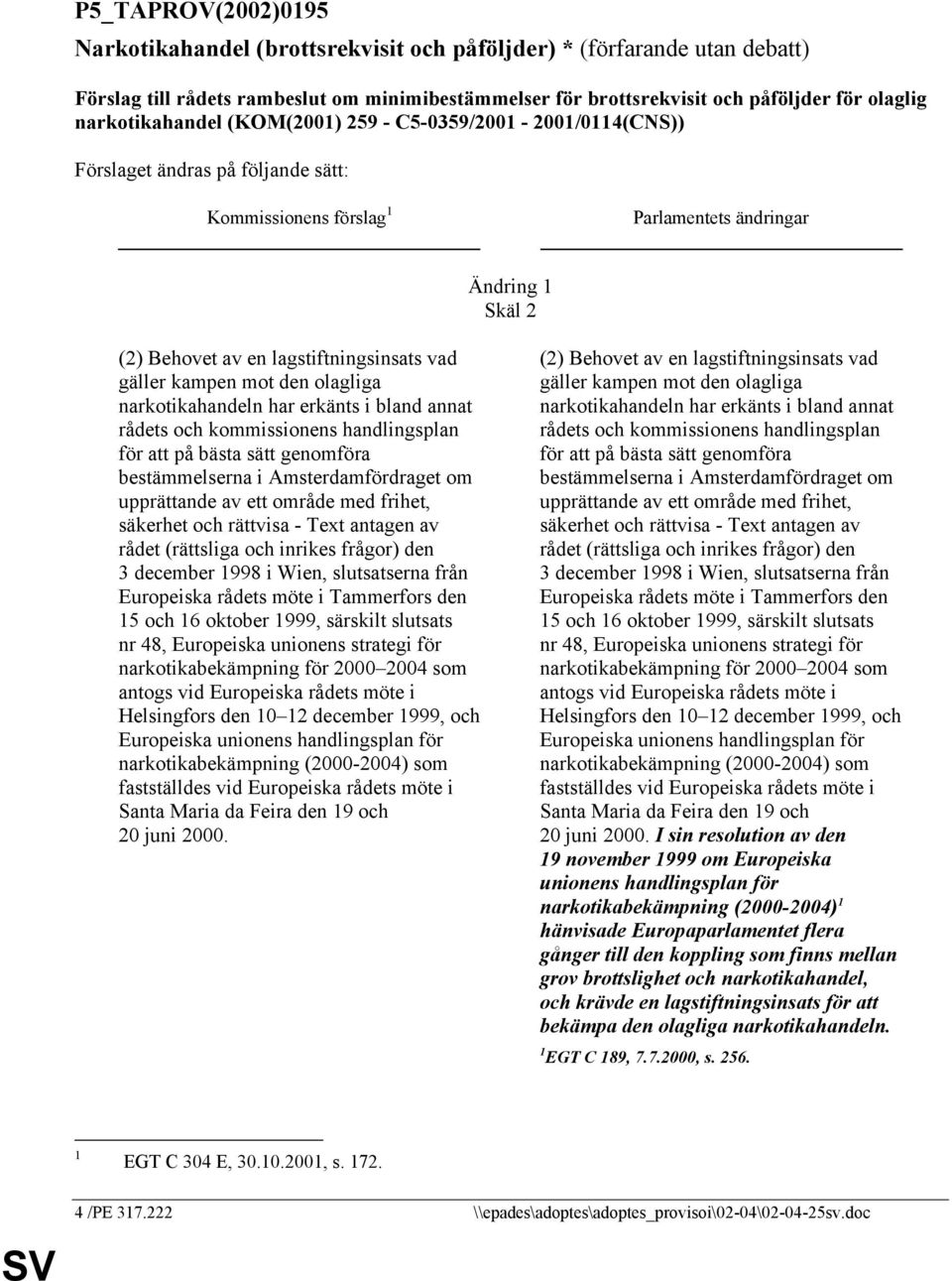 vad gäller kampen mot den olagliga narkotikahandeln har erkänts i bland annat rådets och kommissionens handlingsplan för att på bästa sätt genomföra bestämmelserna i Amsterdamfördraget om upprättande