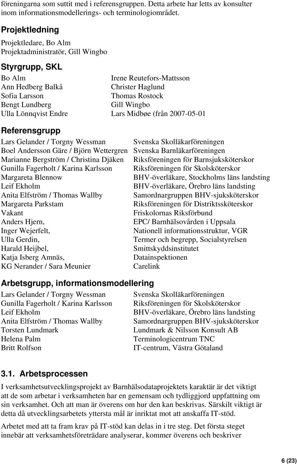 Gill Wingbo Ulla Lönnqvist Endre Lars Midbøe (från 2007-05-0 Referensgrupp Lars Gelander / Torgny Wessman Svenska Skolläkarföreningen Boel Andersson Gäre / Björn Wettergren Svenska