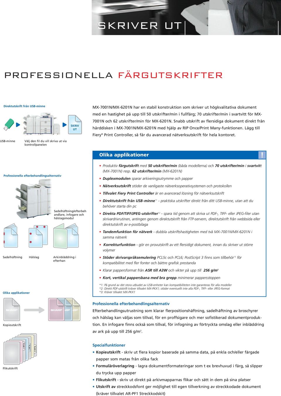 Snabb utskrift av flersidiga dokument direkt från hårddisken i MX-7001N/MX-6201N med hjälp av RIP Once/Print Many-funktionen.