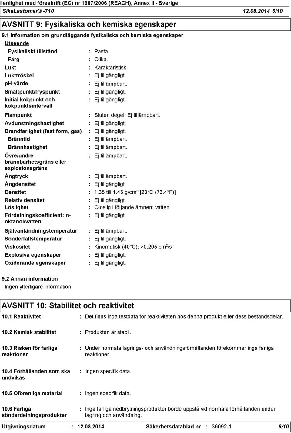 Avdunstningshastighet Brandfarlighet (fast form, gas) Bränntid Brännhastighet Övre/undre brännbarhetsgräns eller explosionsgräns Ångtryck Ångdensitet Densitet Relativ densitet Löslighet