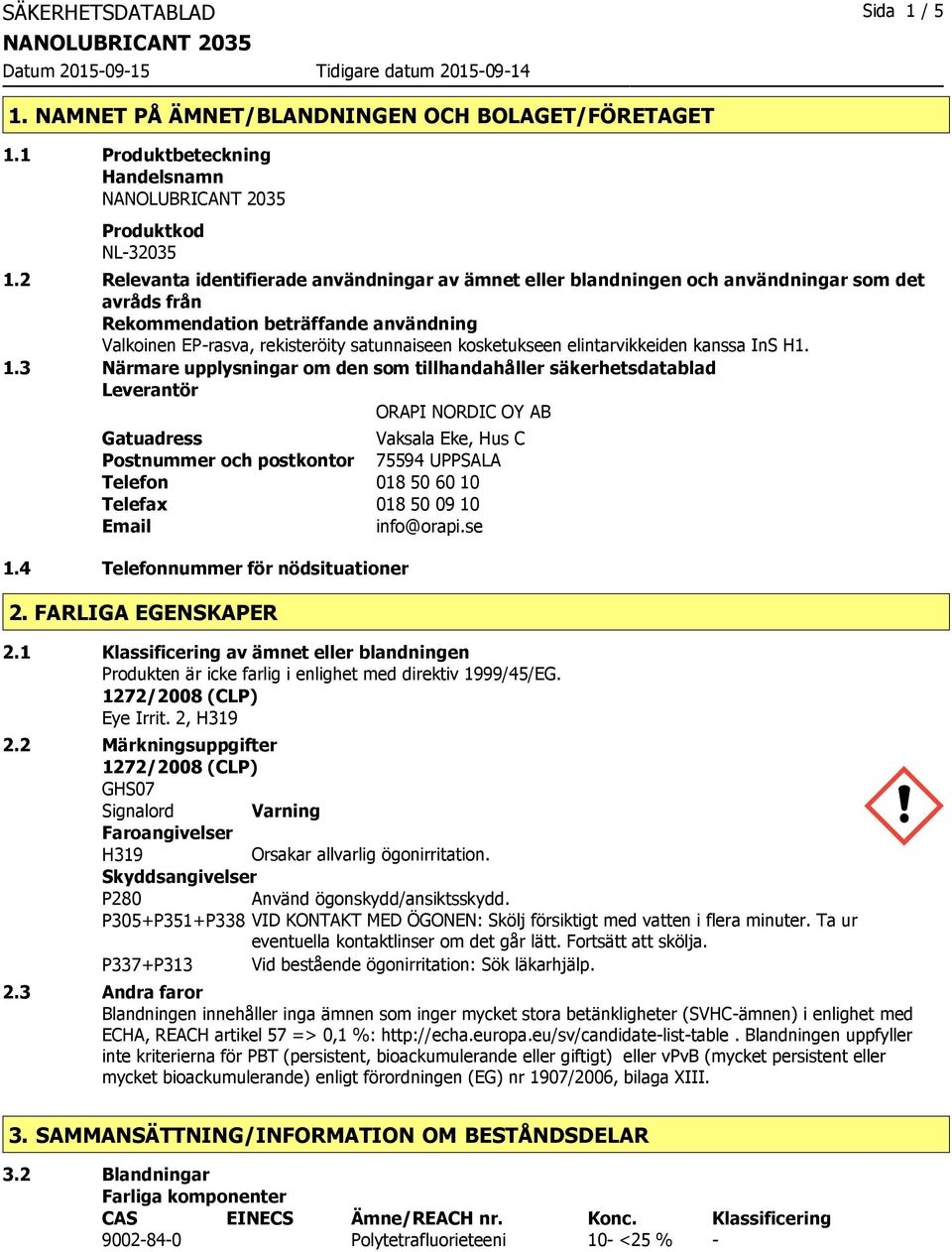 elintarvikkeiden kanssa InS H1. 1.