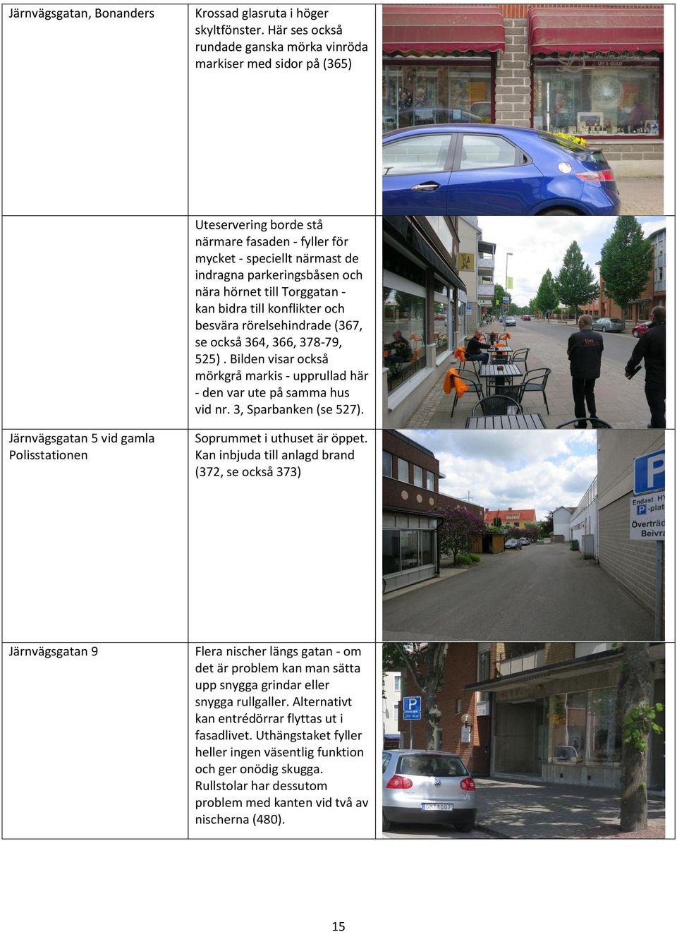 Torggatan - kan bidra till konflikter och besvära rörelsehindrade (367, se också 364, 366, 378-79, 525). Bilden visar också mörkgrå markis - upprullad här - den var ute på samma hus vid nr.