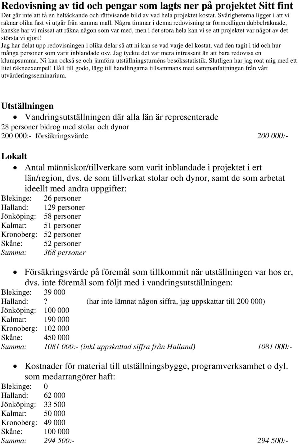 Några timmar i denna redovisning är förmodligen dubbelräknade, kanske har vi missat att räkna någon som var med, men i det stora hela kan vi se att projektet var något av det största vi gjort!