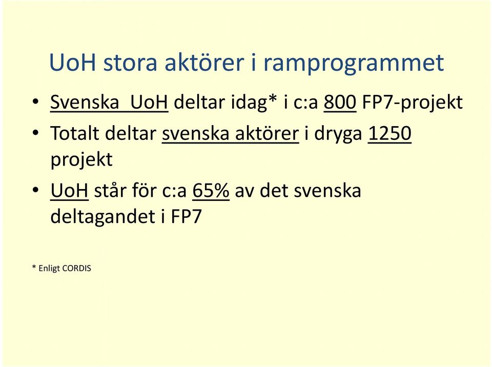 svenska aktörer i dryga 1250 projekt UoH står för