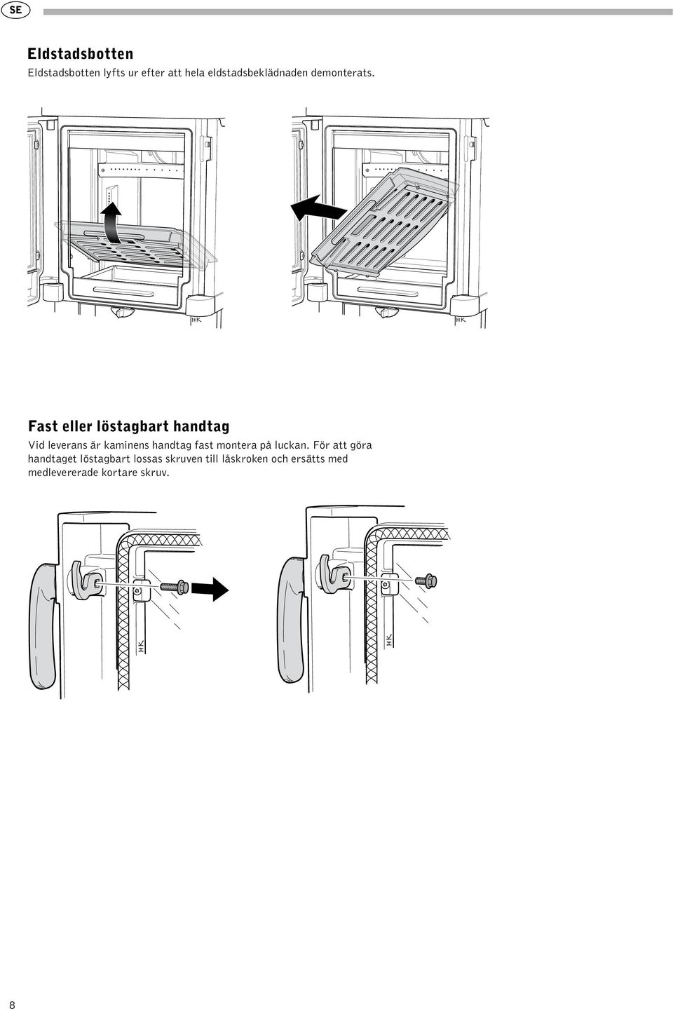 Fast eller löstagbart handtag Vid leverans är kaminens handtag fast