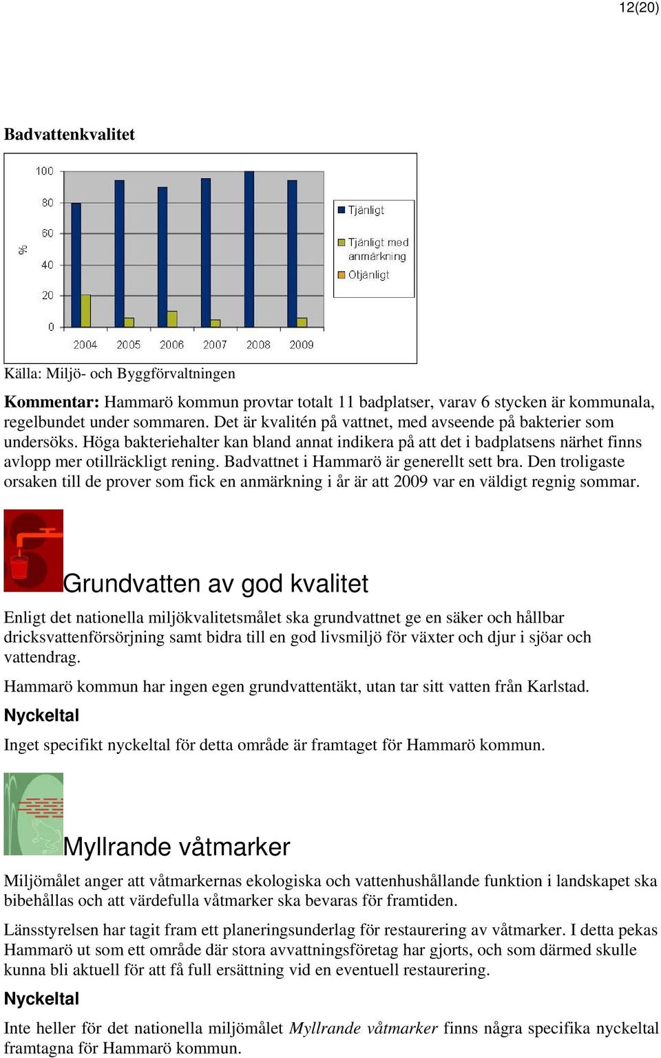 Badvattnet i Hammarö är generellt sett bra. Den troligaste orsaken till de prover som fick en anmärkning i år är att 2009 var en väldigt regnig sommar.