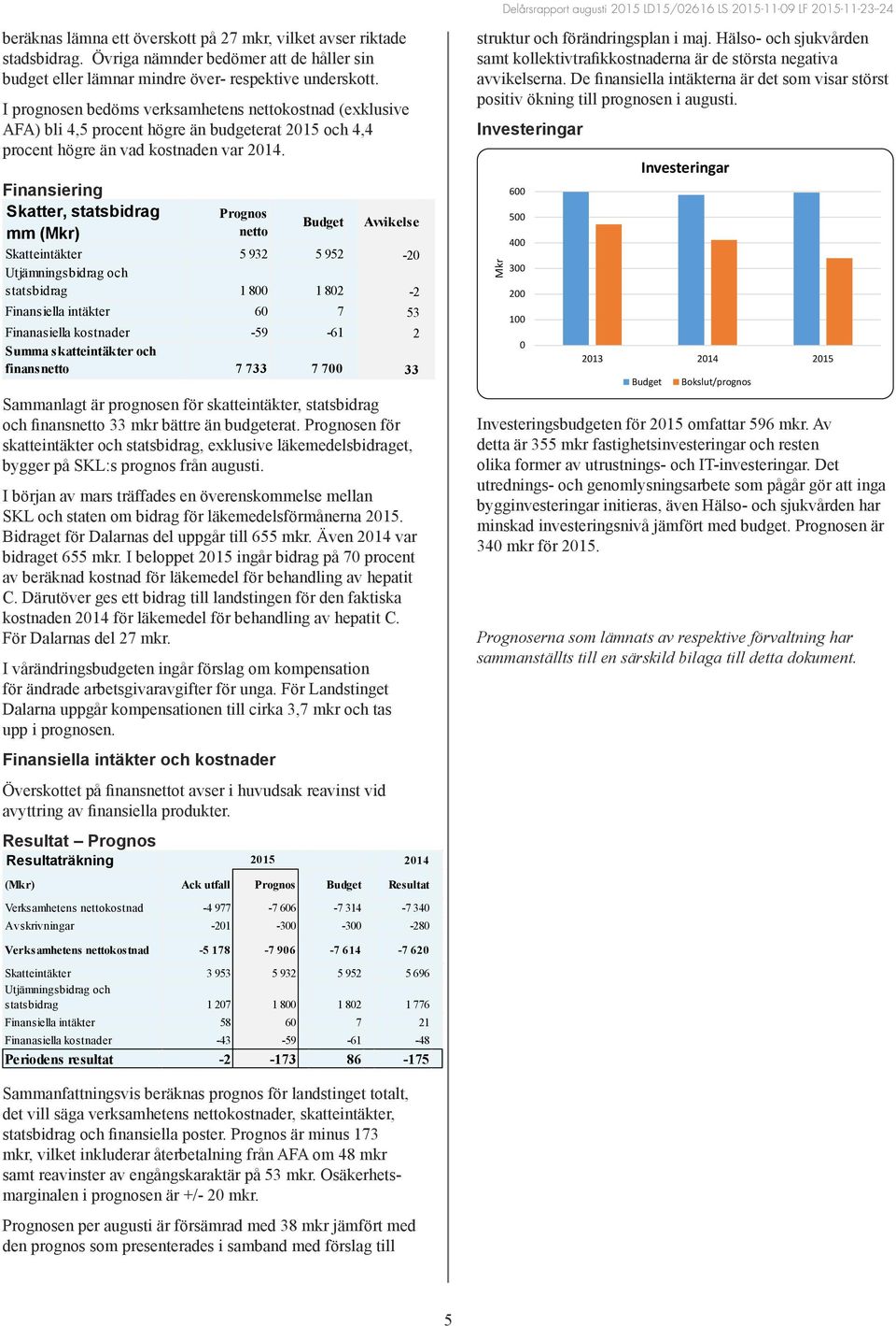 I prognosen bedöms verksamhetens nettokostnad (exklusive AFA) bli 4,5 procent högre än budgeterat och 4,4 procent högre än vad kostnaden var.