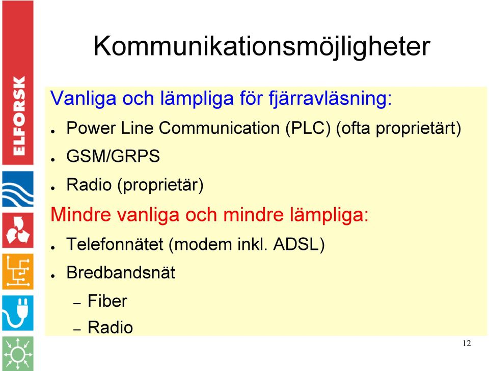 proprietärt) GSM/GRPS Radio (proprietär) Mindre vanliga och