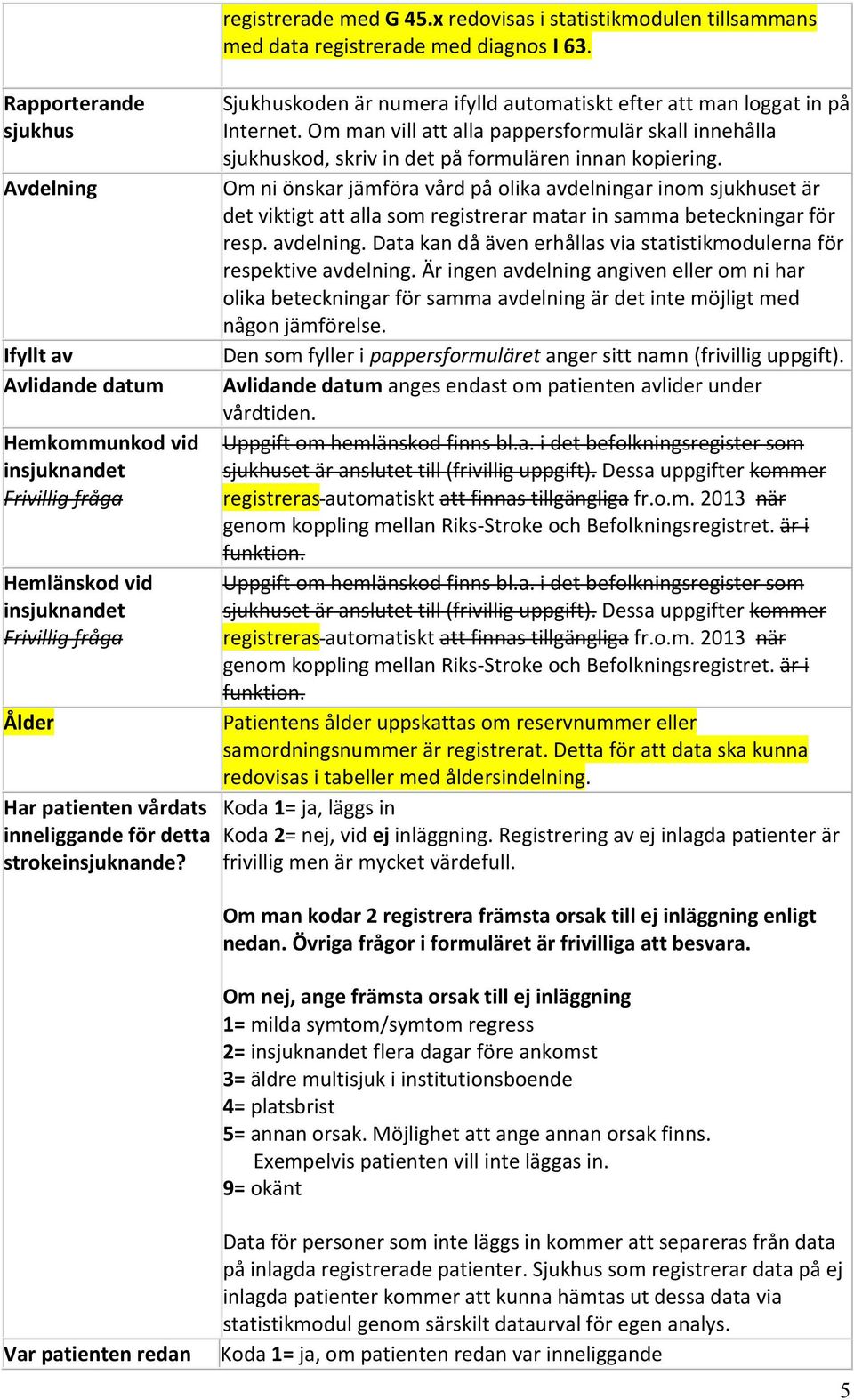 Sjukhuskoden är numera ifylld automatiskt efter att man loggat in på Internet. Om man vill att alla pappersformulär skall innehålla sjukhuskod, skriv in det på formulären innan kopiering.