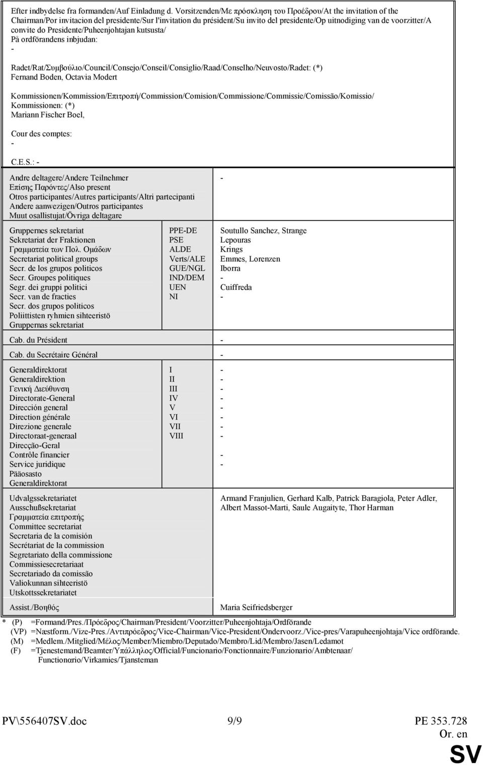 convite do Presidente/Puheenjohtajan kutsusta/ På ordförandens inbjudan: Radet/Rat/Συµβούλιο/Council/Consejo/Conseil/Consiglio/Raad/Conselho/Neuvosto/Radet: (*) Fernand Boden, Octavia Modert
