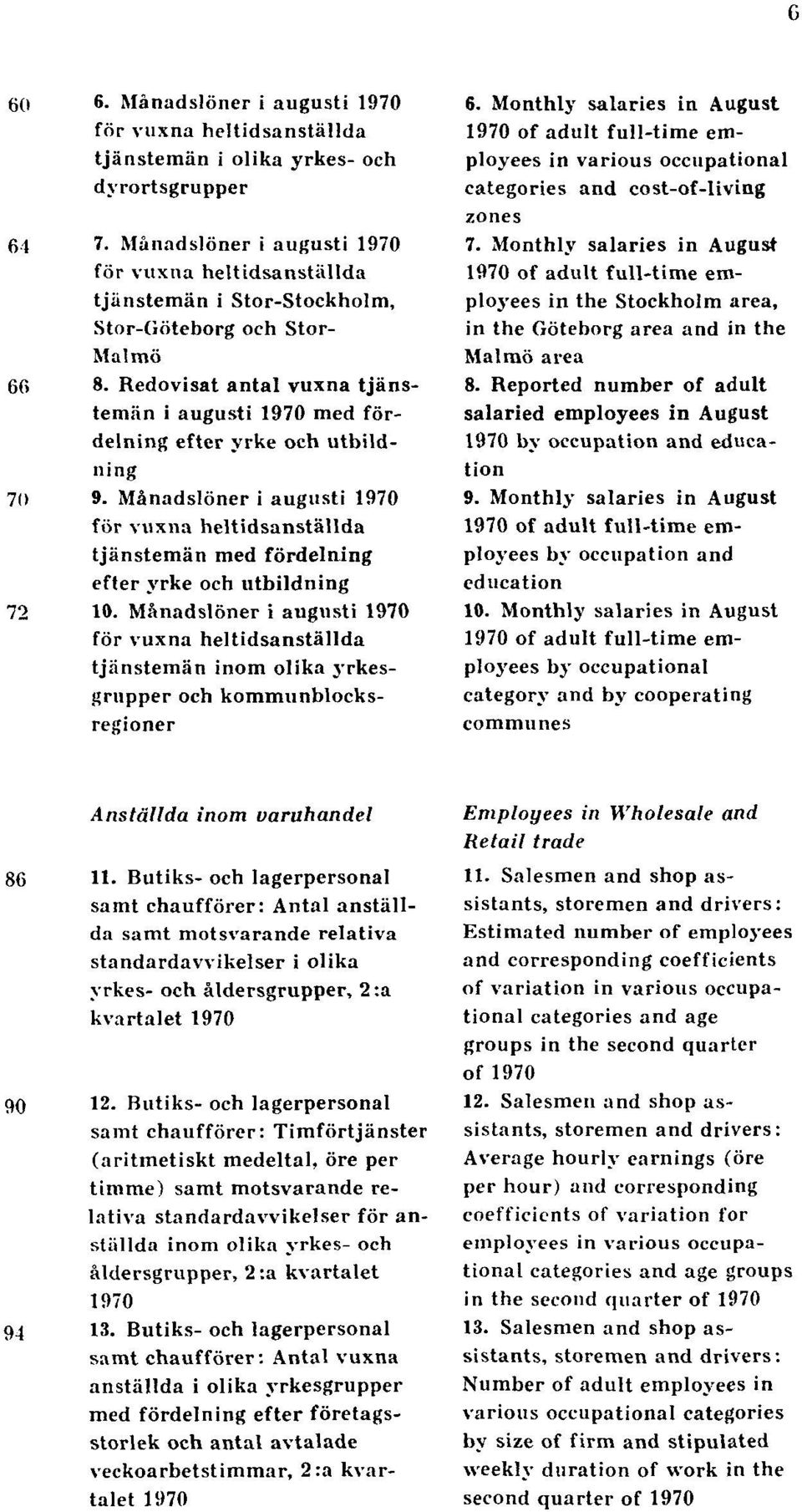 Redovisat antal vuxna tjänstemän i augusti 1970 med fördelning efter yrke och utbildning 70 9.