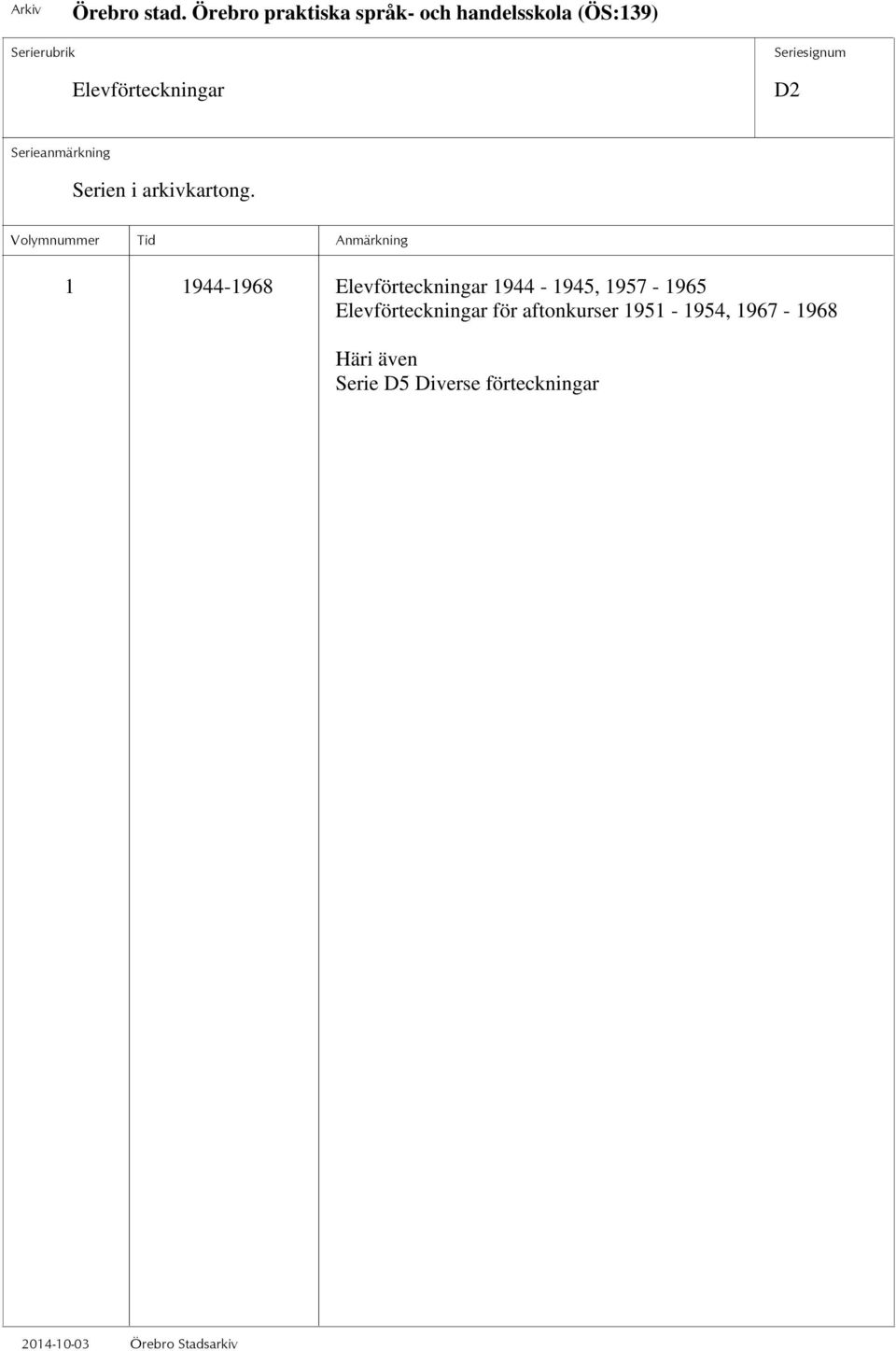 1957-1965 Elevförteckningar för aftonkurser