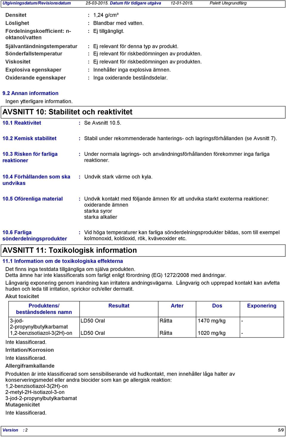 Inga oxiderande beståndsdelar. 9.2 Annan information Ingen ytterligare information. AVSNITT 10 Stabilitet och reaktivitet 10.1 Reaktivitet Se Avsnitt 10.5. 10.2 Kemisk stabilitet Stabil under rekommenderade hanterings och lagringsförhållanden (se Avsnitt 7).