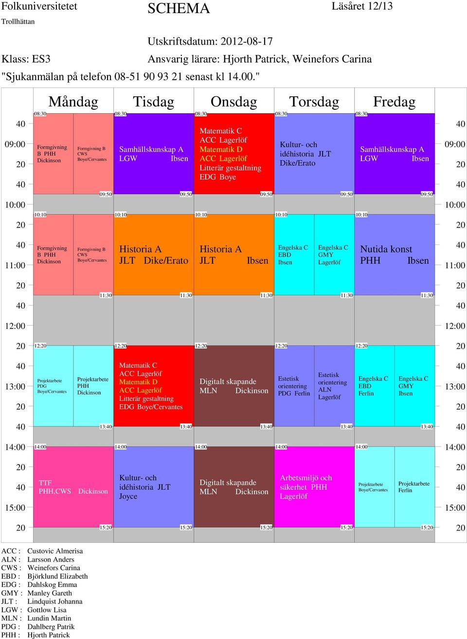 12: 12: 12: Matematik C Matematik D Litterär gestaltning EDG Digitalt skapande MLN Estetisk orientering Estetisk orientering ALN GMY 13: 13: 13: 13: 13:,CWS Kultur- och idéhistoria