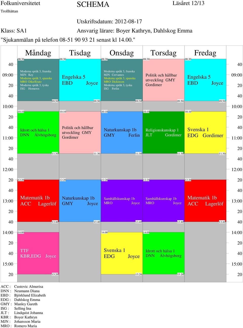 utveckling GMY GMY Religionskunskap 1 JLT EDG 12: 12: 12: 12: 12: GMY Samhällskunskap 1b MRO