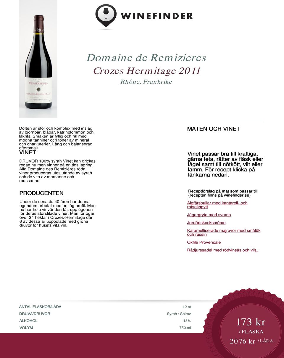 Alla Domaine des Remizières röda viner produceras uteslutande av syrah och de vita av marsanne och roussanne. Under de senaste 40 åren har denna egendom arbetat med en låg profil.