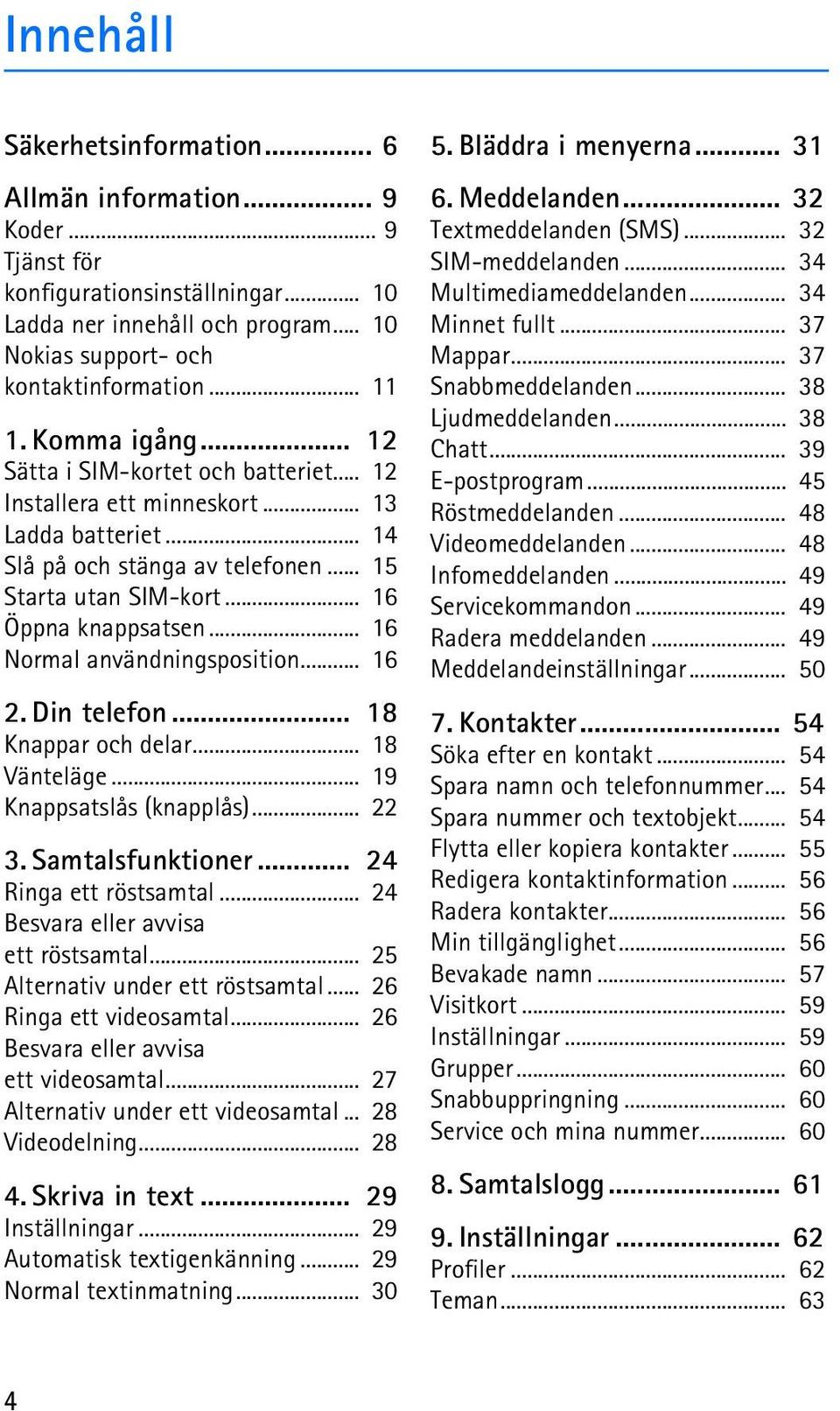 .. 16 Normal användningsposition... 16 2. Din telefon... 18 Knappar och delar... 18 Vänteläge... 19 Knappsatslås (knapplås)... 22 3. Samtalsfunktioner... 24 Ringa ett röstsamtal.