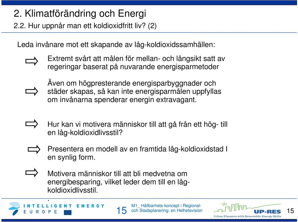 energisparmetoder Även om högpresterande energisparbyggnader och städer skapas, så kan inte energisparmålen uppfyllas om invånarna spenderar energin extravagant.