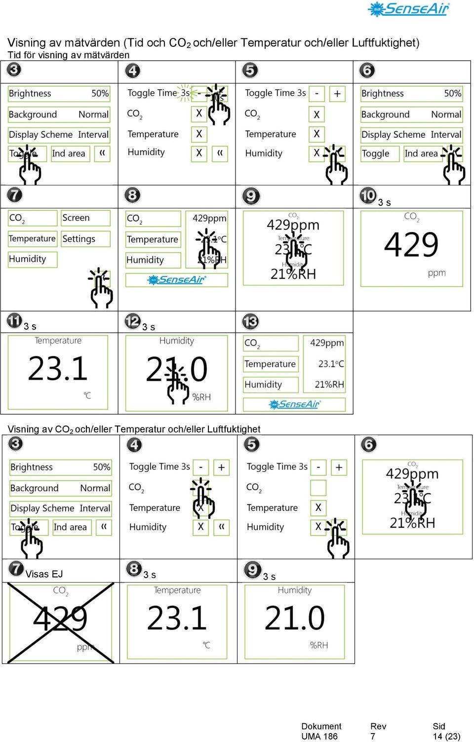 av mätvärden 3 s 3 s 3 s Visning av CO 2 och/eller