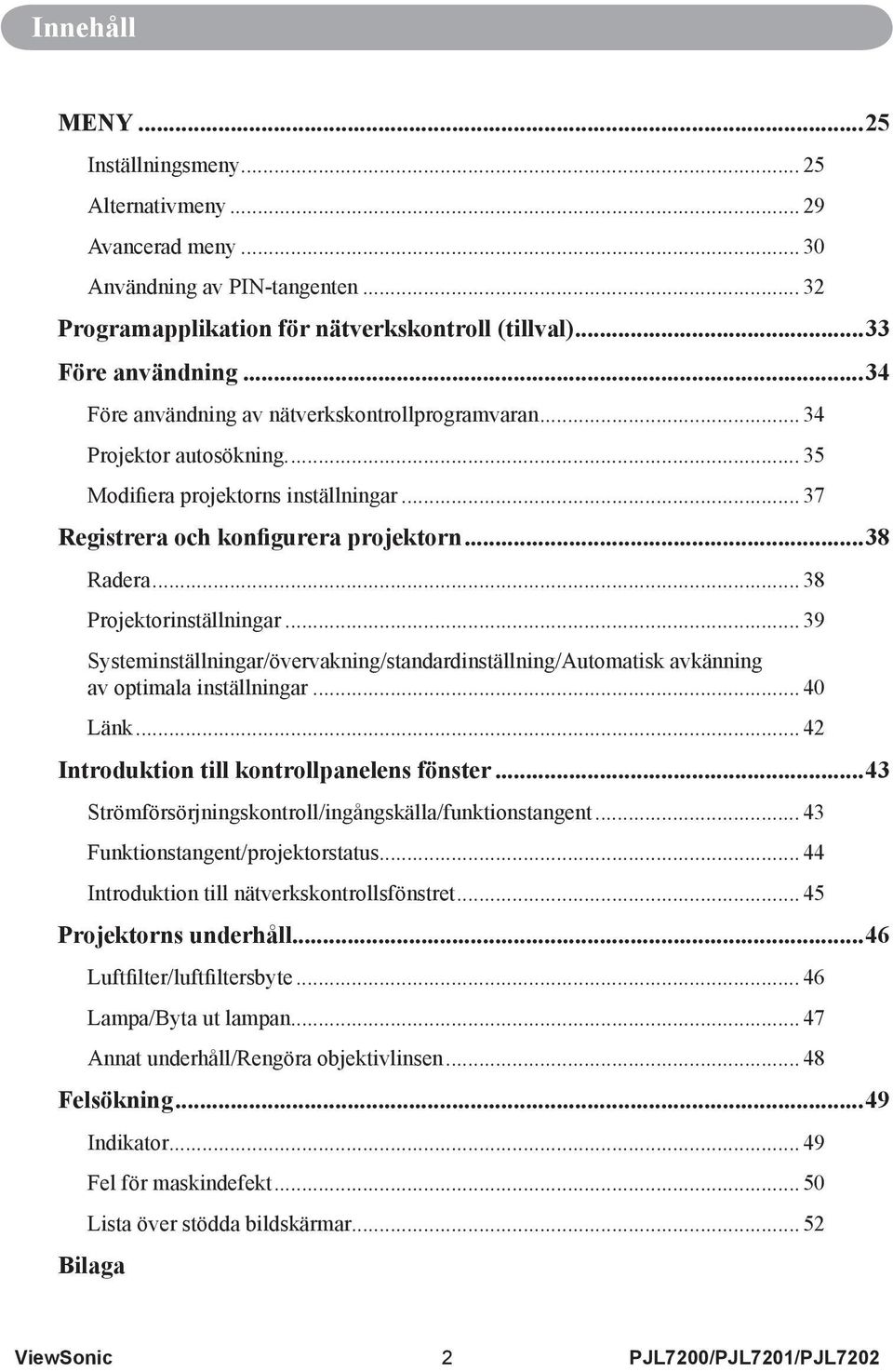 .. 38 Projektorinställningar... 39 Systeminställningar/övervakning/standardinställning/Automatisk avkänning av optimala inställningar... 40 Länk... 42 Introduktion till kontrollpanelens fönster.