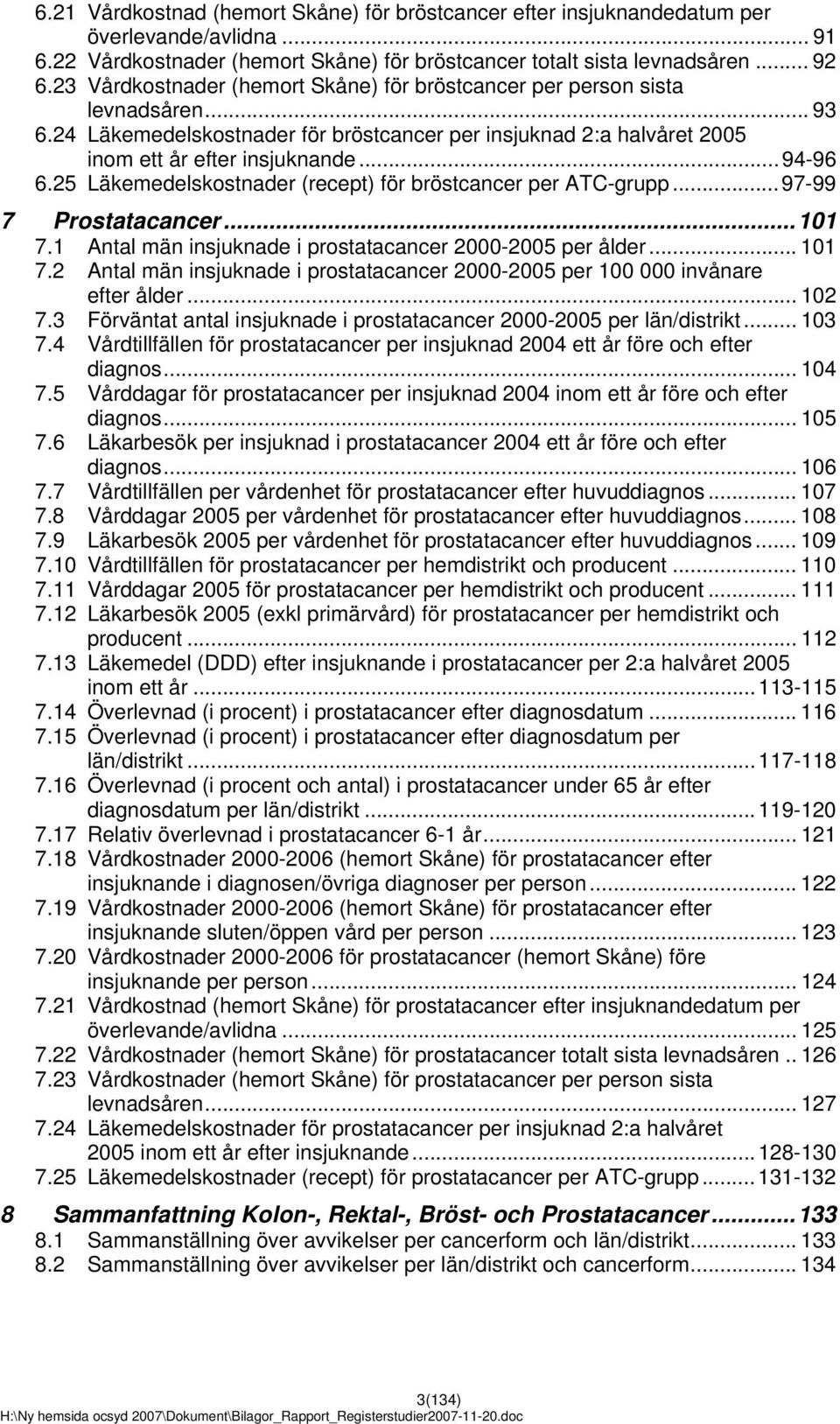 25 Läkemedelskostnader (recept) för bröstcancer per ATC-grupp... 97-99 7 Prostatacancer...101 7.1 Antal män insjuknade i prostatacancer 2000-2005 per ålder... 101 7.