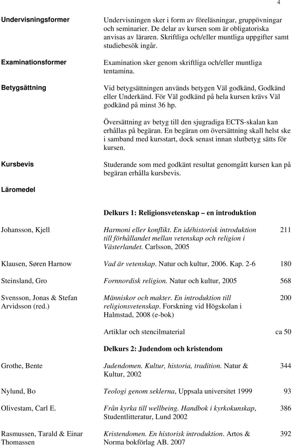 Vid betygsättningen används betygen Väl godkänd, Godkänd eller Underkänd. För Väl godkänd på hela kursen krävs Väl godkänd på minst 36 hp.