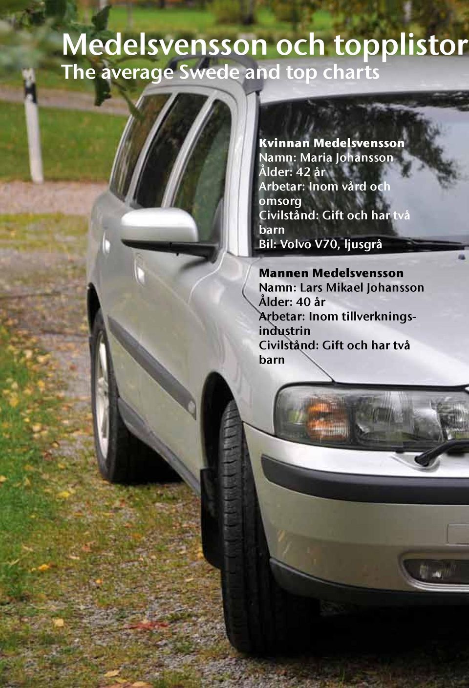 och har två barn Bil: Volvo V70, ljusgrå Mannen Medelsvensson Namn: Lars Mikael